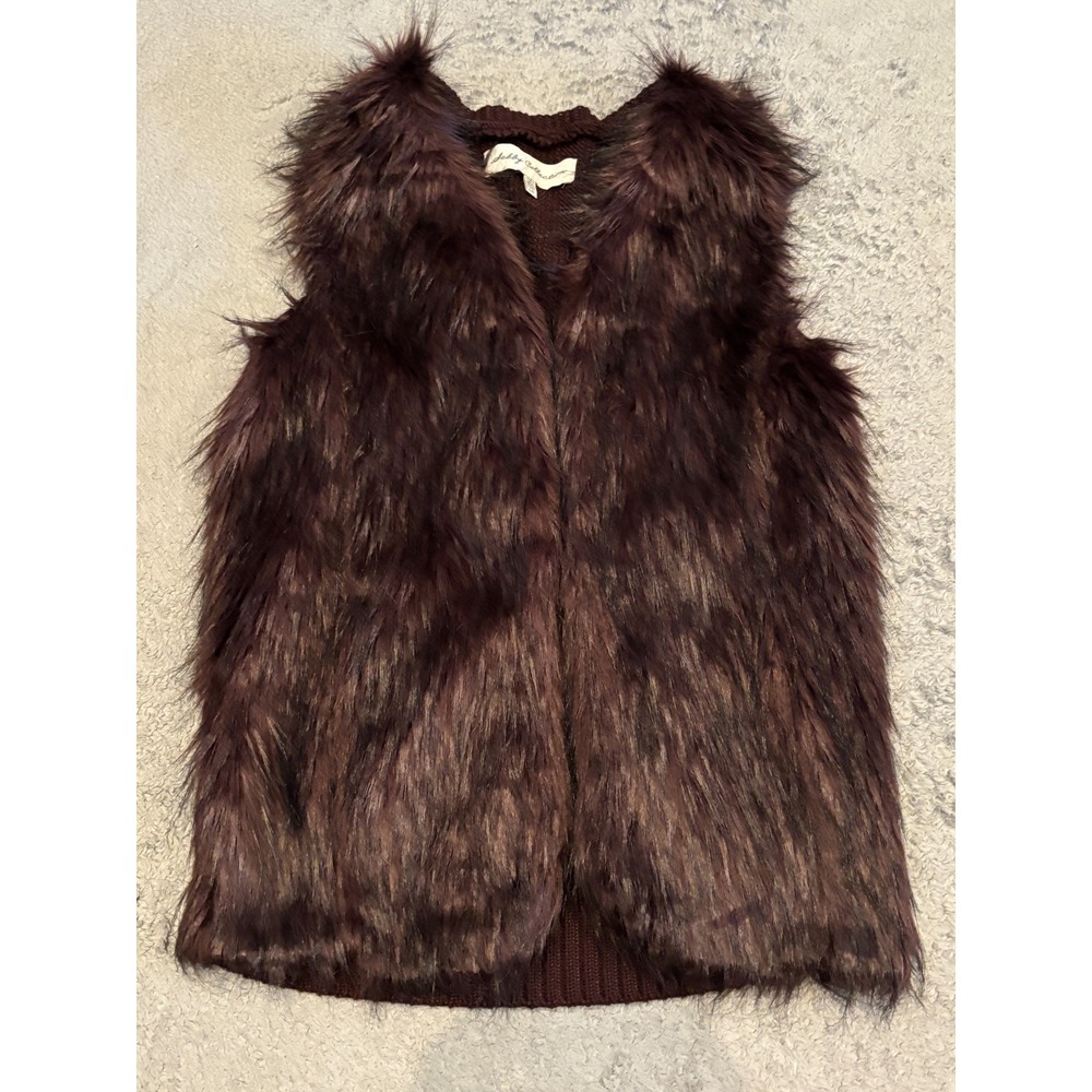 Sebby Collection Sweater Vest Womens Large Purple Brown Faux Fur Sleeveless Top